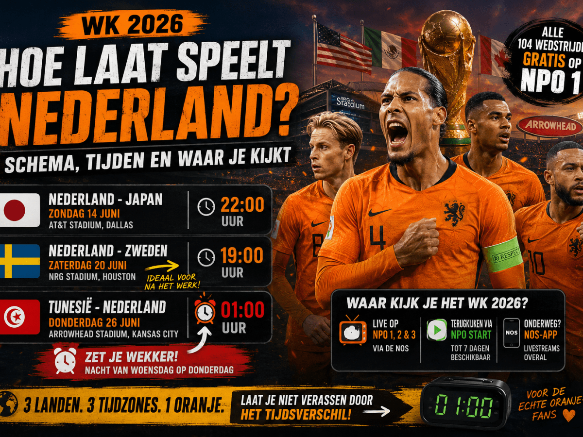 Hoe laat speelt Nederland op het WK 2026? Schema, tijden en waar je&nbsp;kijkt